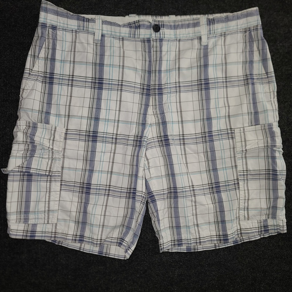 Lacoste Plaid Cargo‎ Shorts Size 38 White Blue Green Cotton Alligator Logo Y2K